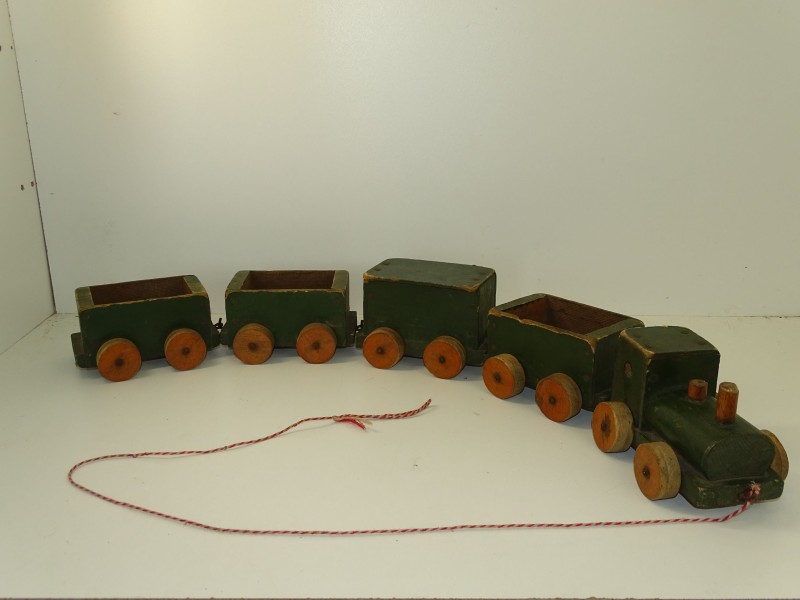 Oude Houten Trein met 4 Wagons