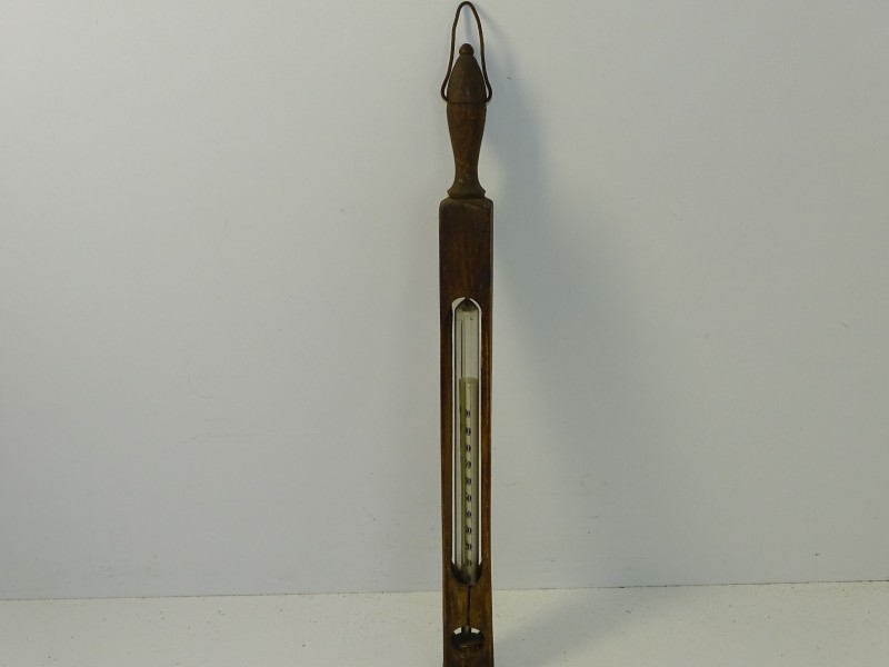 Antieke Thermometer, Glas en Hout
