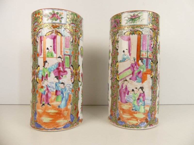 Paar Vintage Chinese Porselein Cilinder Vazen