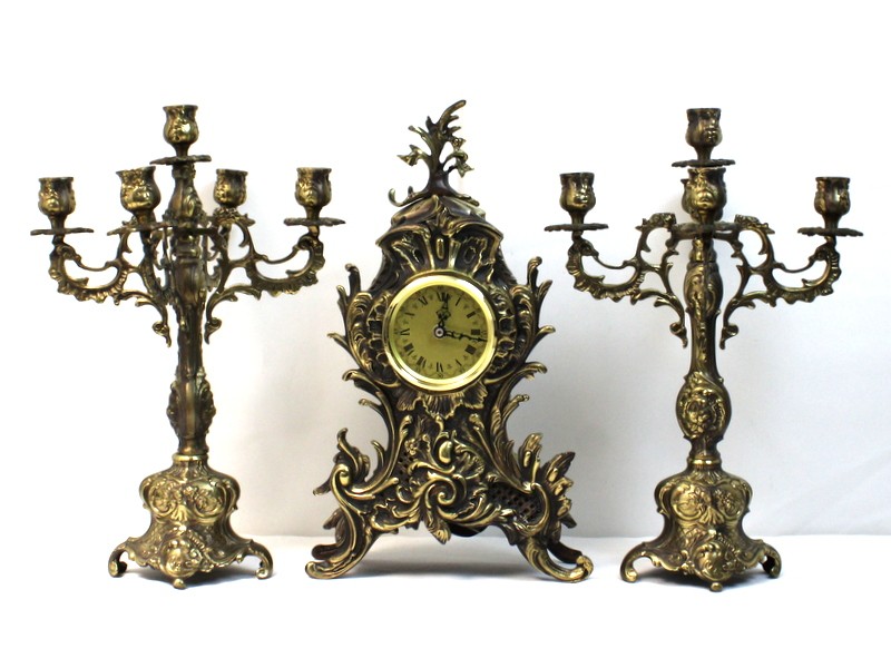 Vintage Bronzen Schouwgarnituur Lodewijk XV-Stijl