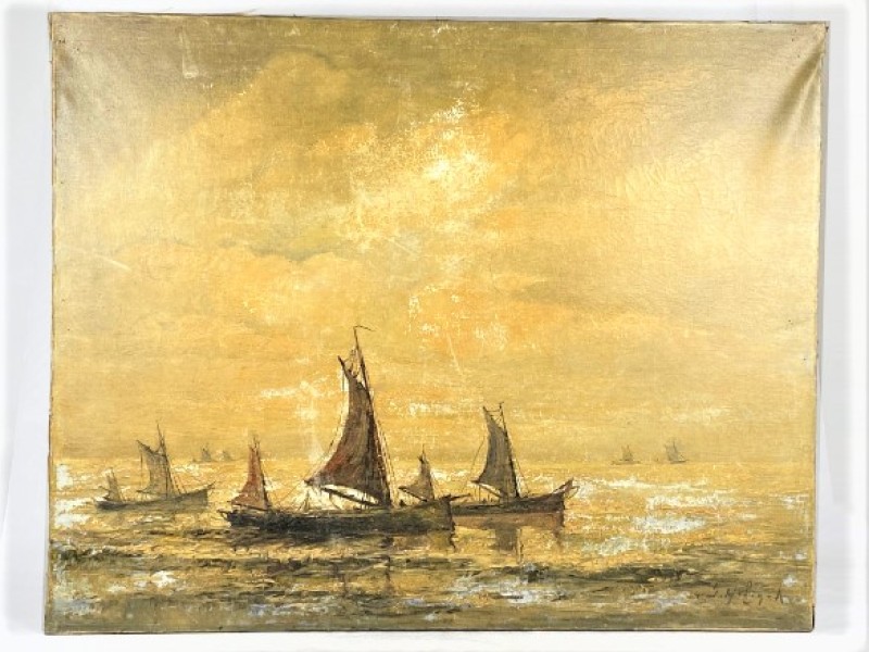 Gesigneerd olieverfschilderij maritiem vergezicht