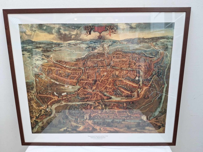 Ingekaderde reproductie van een zicht op de stad Gent (1534)