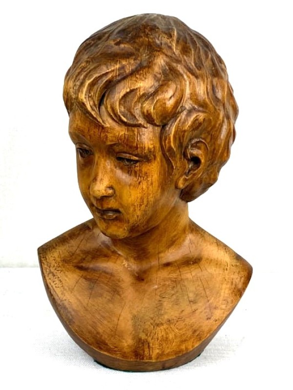 Grote houten buste van een jongen - 1976