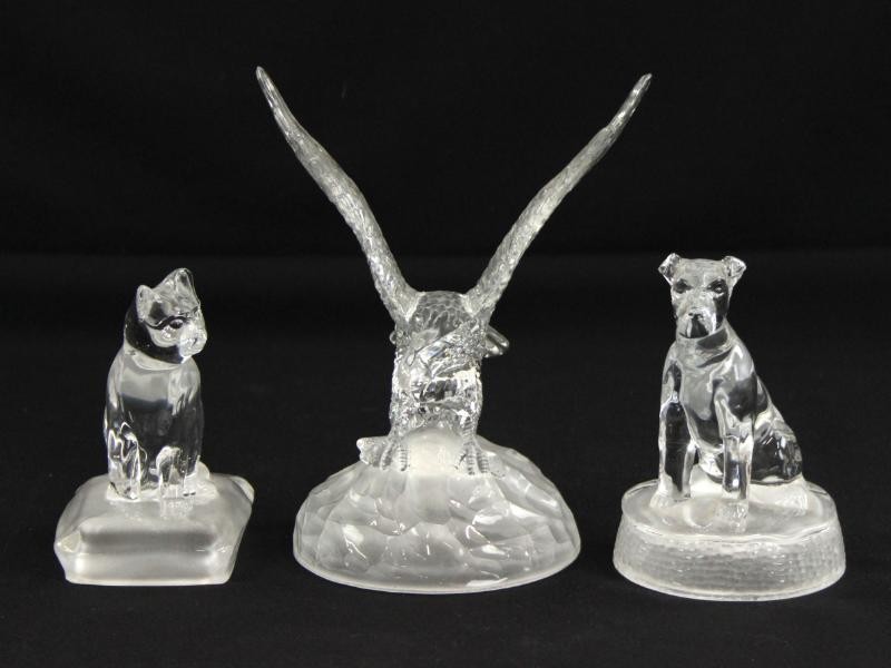 3 Mooie kristallen beelden - adelaar, kat en hond