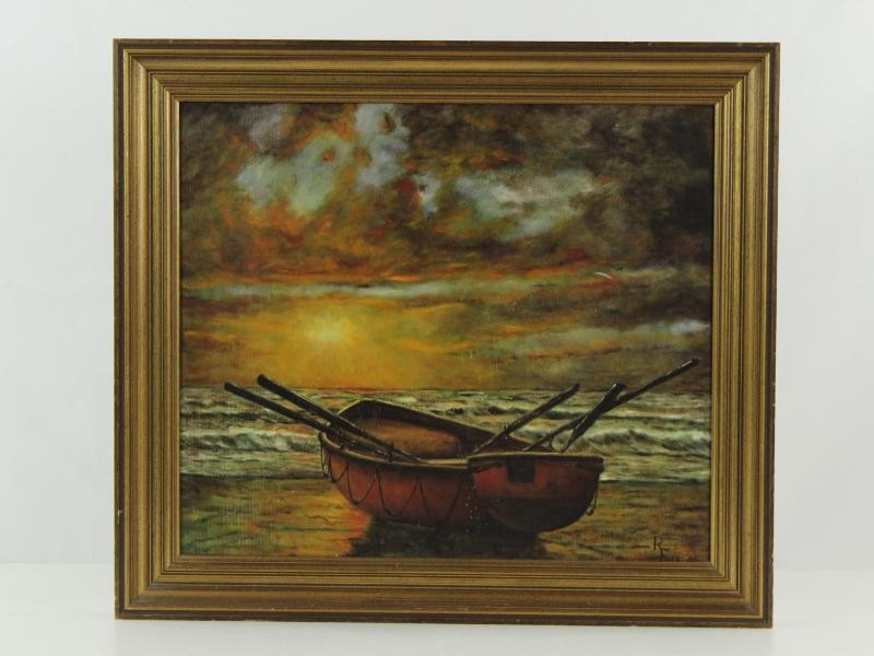 Schilderij: roeiboot op het strand
