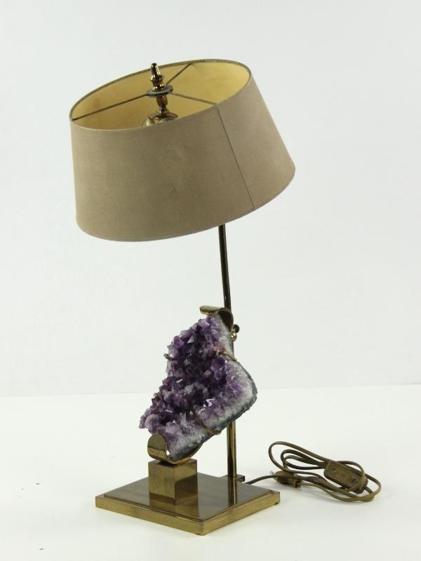 Knappe, vintage tafellamp gepolijst messing en grote amethist - jaren '70 - UPDATE