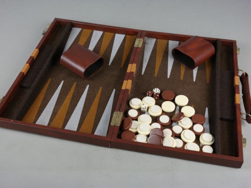 Backgammon (compleet) in lederen koffer