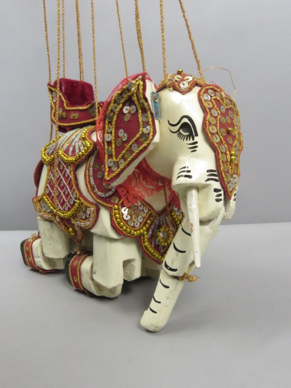 Houten Birmese olifant marionet/pop