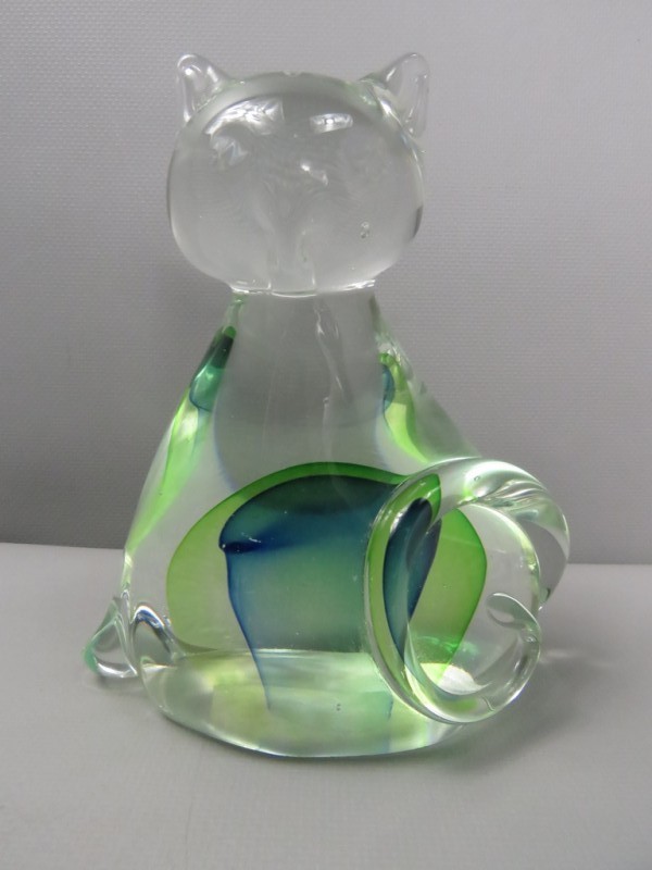 Art glas decoratieve beeldje - kat