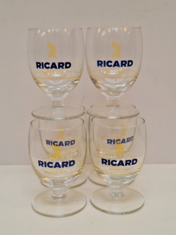 Ricard set met 6 glazen, ijsblokemmertje, 2 waterkannetjes