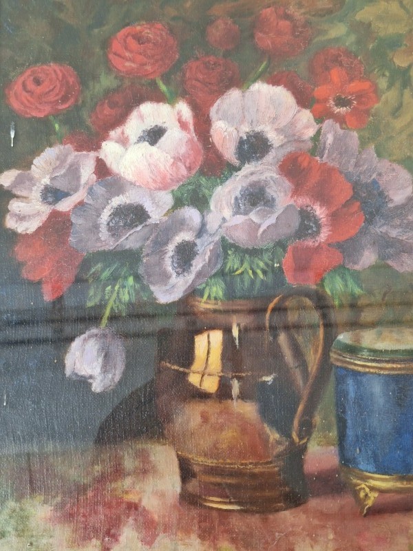 olieverf schilderij van een vaas met bloemen - Ch. De Chièvre