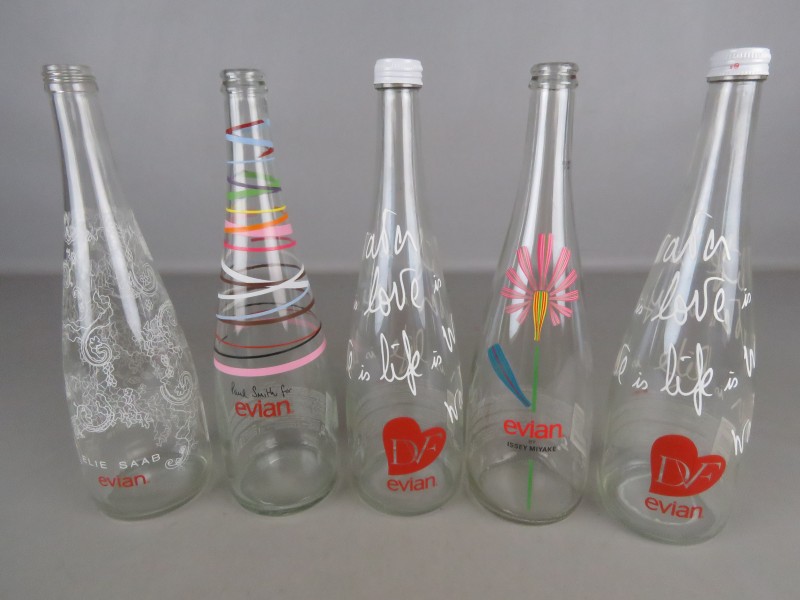 5 limited edition Evian flessen