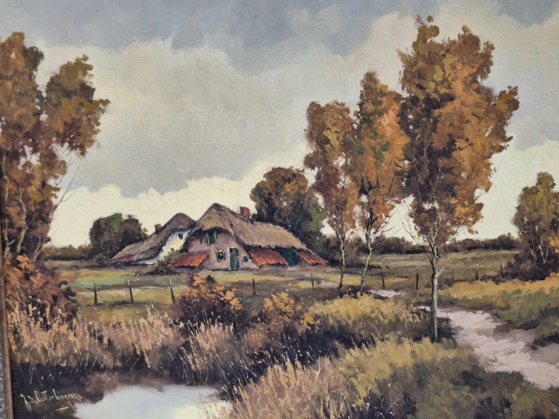 Klassiek plattelandsschilderij door j. D. Uittenbogaard (1910 - 2010)