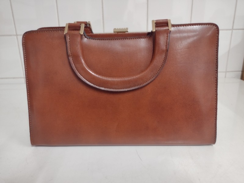 Franse vintage leren handtas