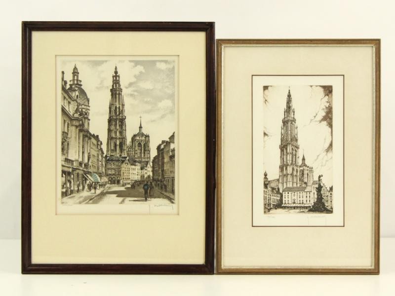 Ets en litho: Kathedraal Antwerpen - Roger Hebbelinck (1912-1987)