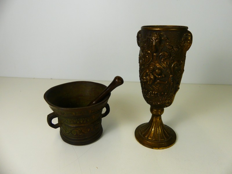 Vintage bronzen vijzel + beker