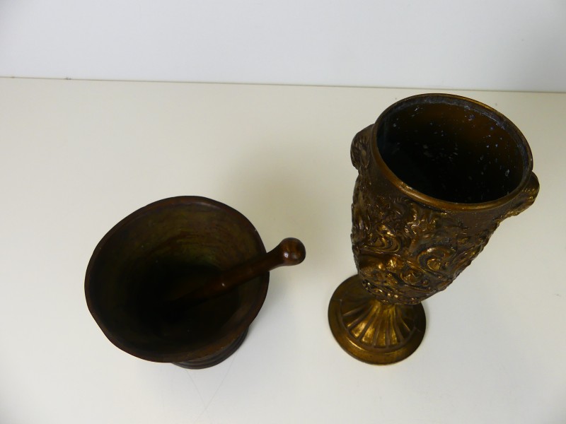 Vintage bronzen vijzel + beker