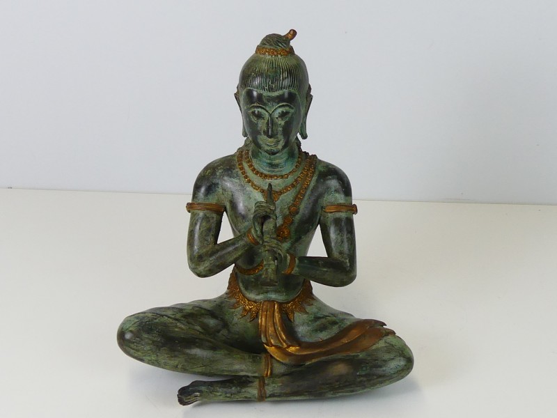 Vintage Thaise bronzen Boeddha met fluit