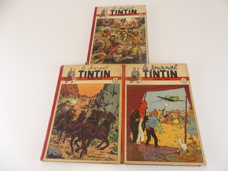 Lot 1 - vintage verzamelalbums – Le journal Tintin – nrs 7 en 9 en 11 – 1948/1950