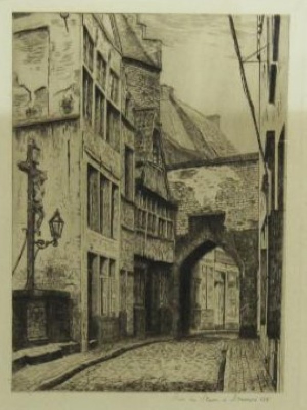 Pieter Verhaert ets 'Rue du Steen à Anvers' 1881