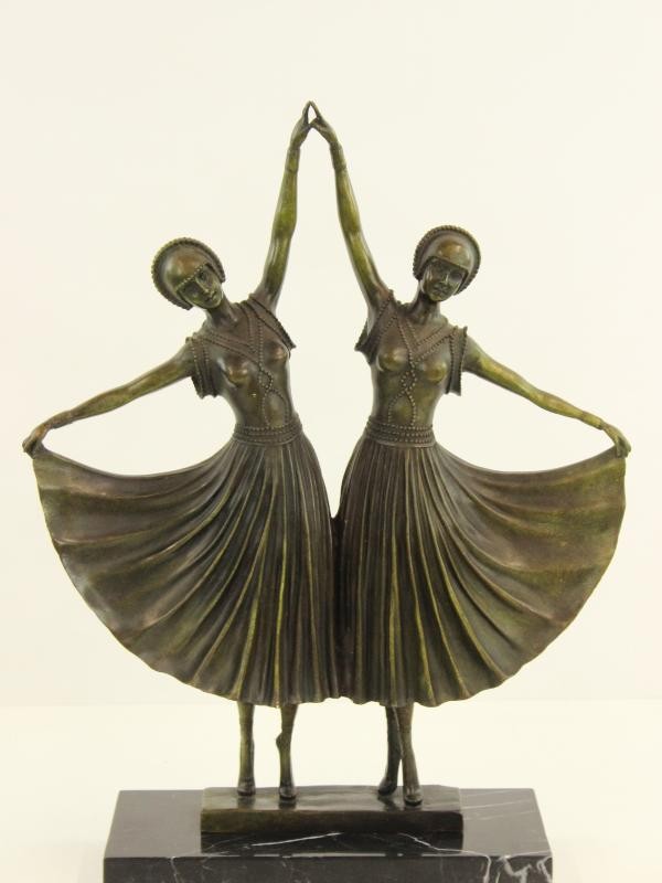 Bronzen beeld 'The Dolly Sisters' naar Demetre Chiparus (1886-1947)