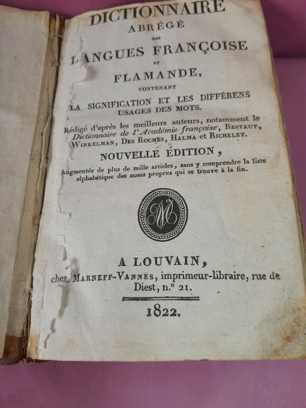 Antiek boek: Dictionnaire Abrégé des langues Française et Flamande - 1822