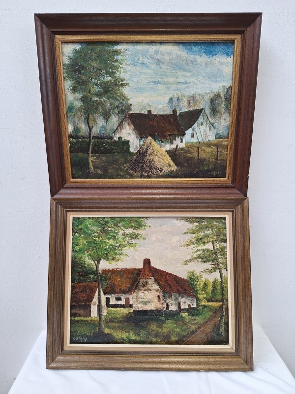 2 Schilderijen van boerenerven - F. Leemans