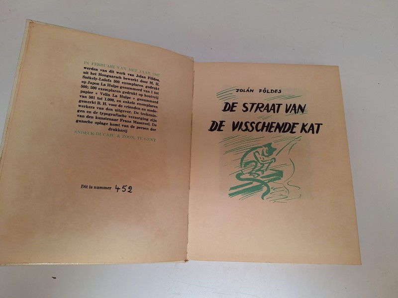 Genummerd boek: 'De straat van de vissende kat' met tekeningen van Frans Masereel