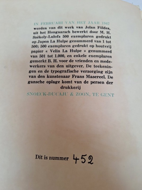 Genummerd boek: 'De straat van de vissende kat' met tekeningen van Frans Masereel