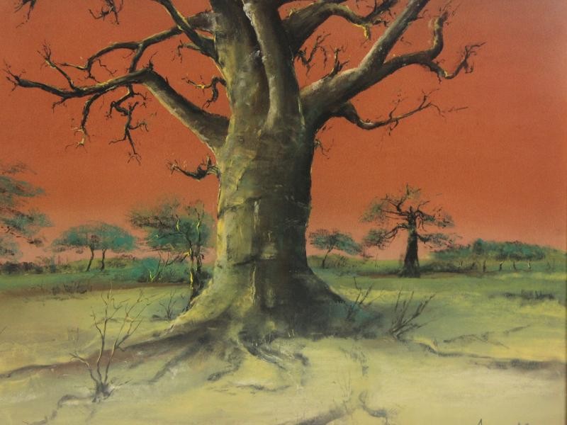 Schilderij Afrikaans landschap met baobab