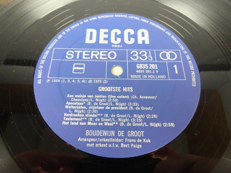 Verzamel LP Boudewijn De Groot 1974 Grootste Hits