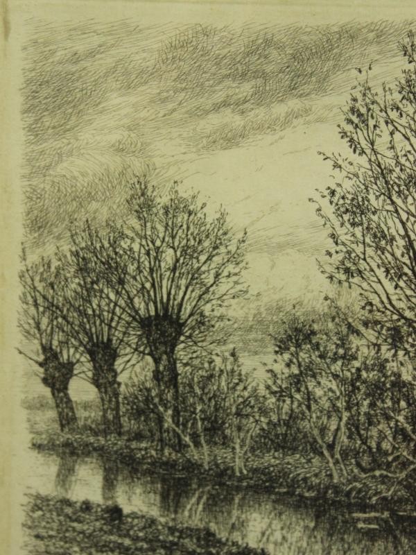 Ets landschap met knotwilgen - Alfred Elsen (1850-1914)