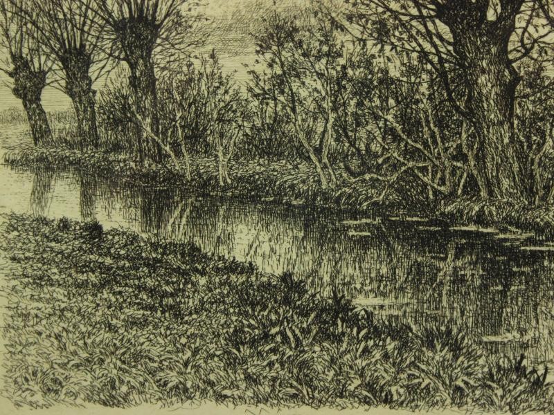 Ets landschap met knotwilgen - Alfred Elsen (1850-1914)