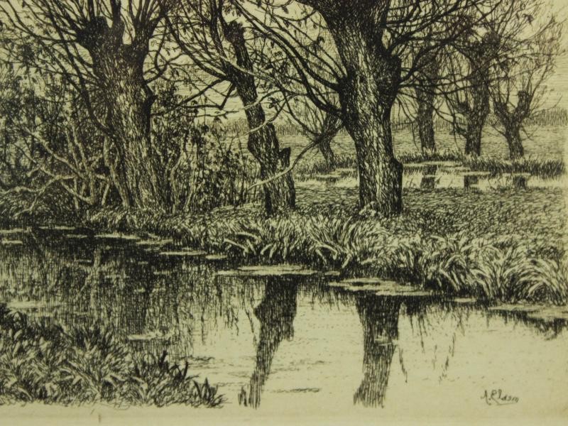 Ets landschap met knotwilgen - Alfred Elsen (1850-1914)