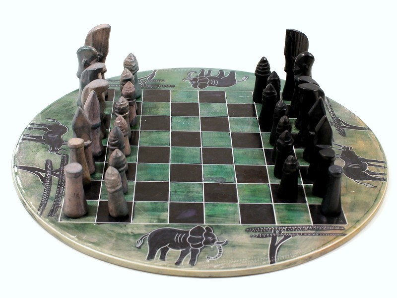 Polystone schaakbord + schaakstukken
