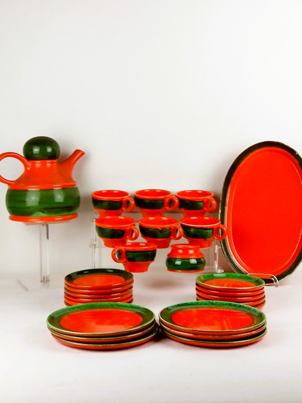 Vintage servies oranje/groen