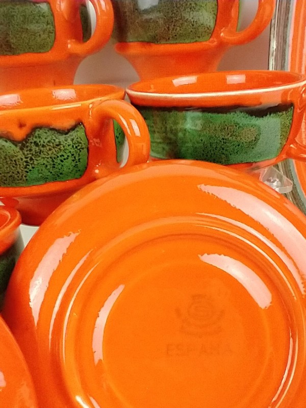 Vintage servies oranje/groen