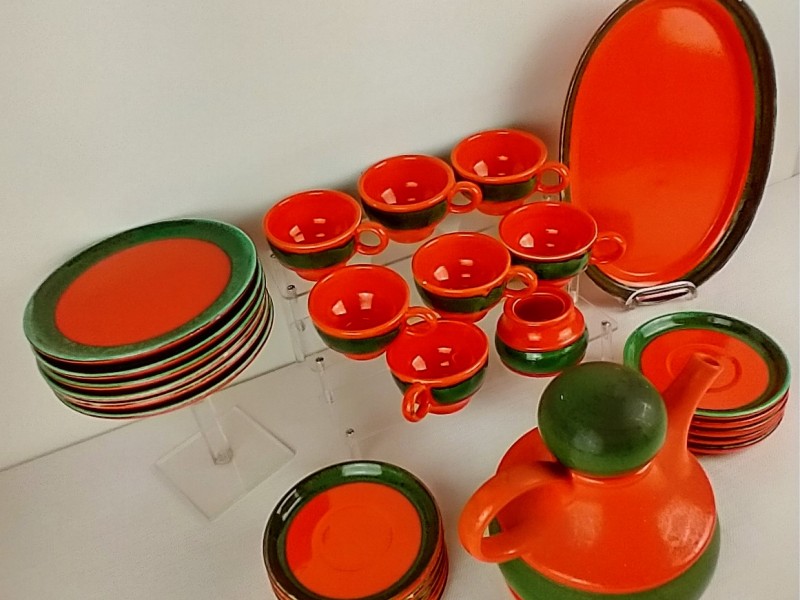 Vintage servies oranje/groen