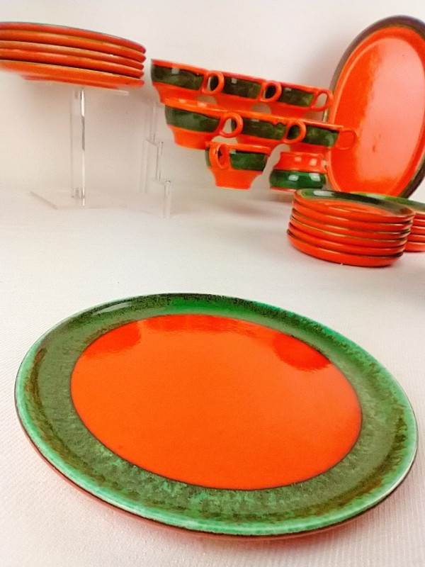 Vintage servies oranje/groen