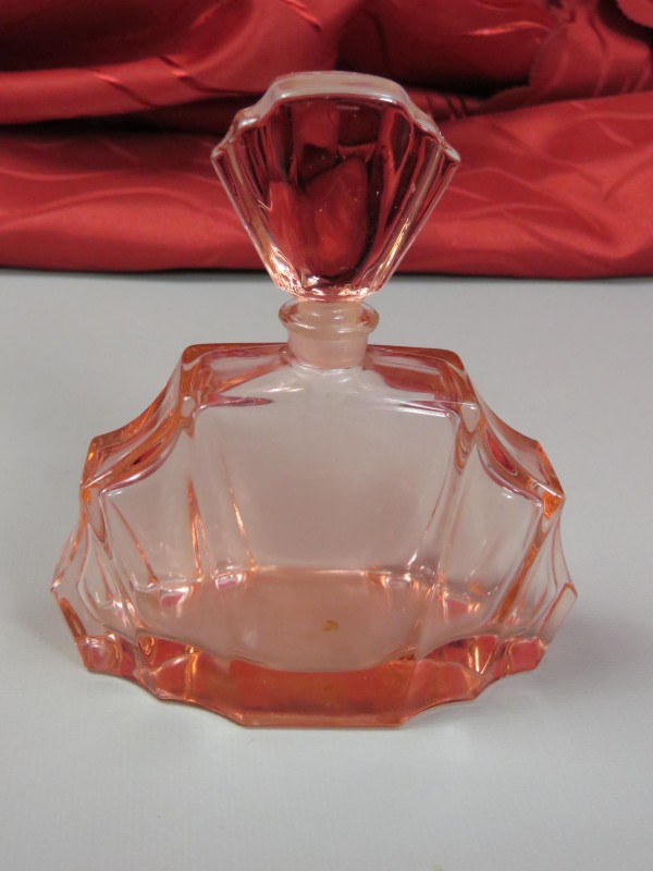 Art Deco rosé glazen parfumfles