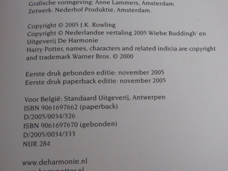 Eerste druk paperbak 2005 "Harry Potter en de halfbloedprins"