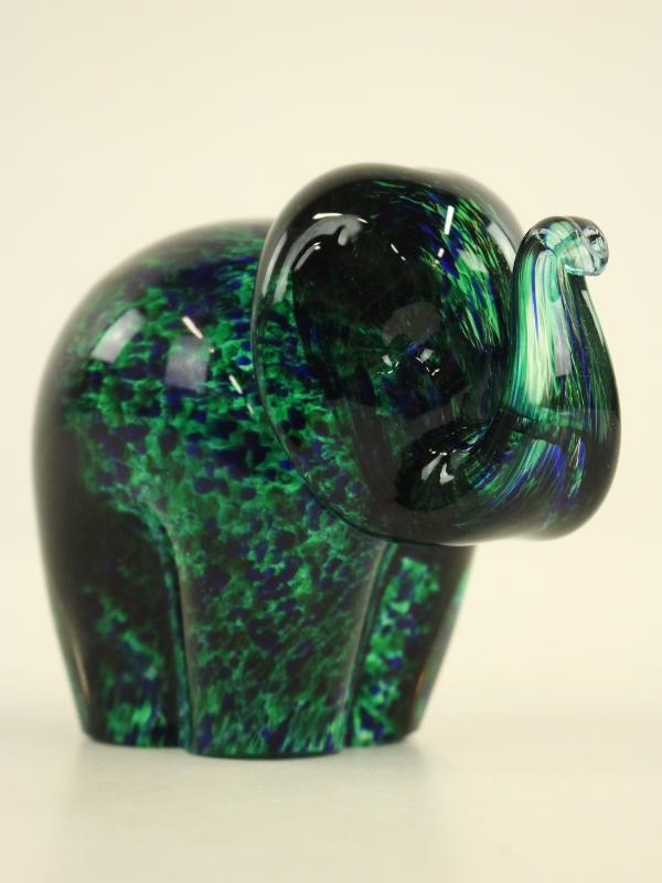 Vintage Presse papier Gespikkeld Groen En Blauw Glas - Olifant