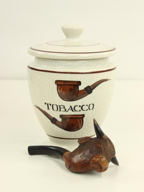 Vintage BRIAR pijp (Buffel) + Keramische Tobacco pot Savinelli, beide uit Italië