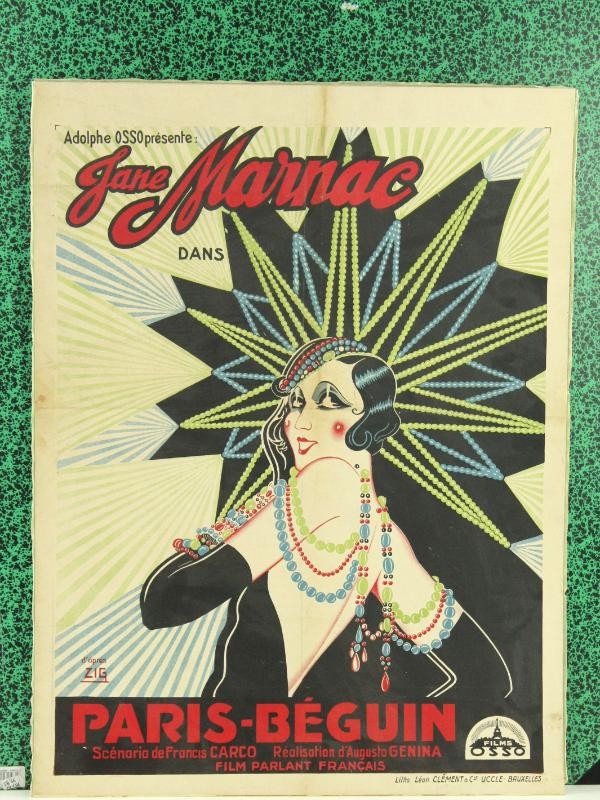 Zeldzame lithografie: filmposter Jane Marnac / Parijs-Béguin. 1931