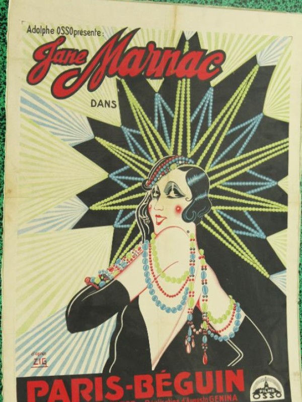 Zeldzame lithografie: filmposter Jane Marnac / Parijs-Béguin. 1931