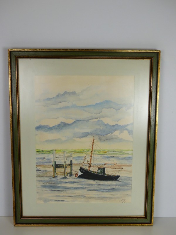 Aquarel marine gesigneerd en gedateerd