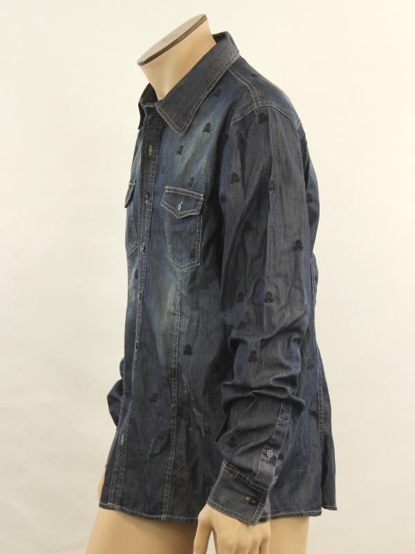 Marlon shirt with Skull Embroidery - Denim - gemerkt PHILIPPE PLEIN - NIEUW met labels