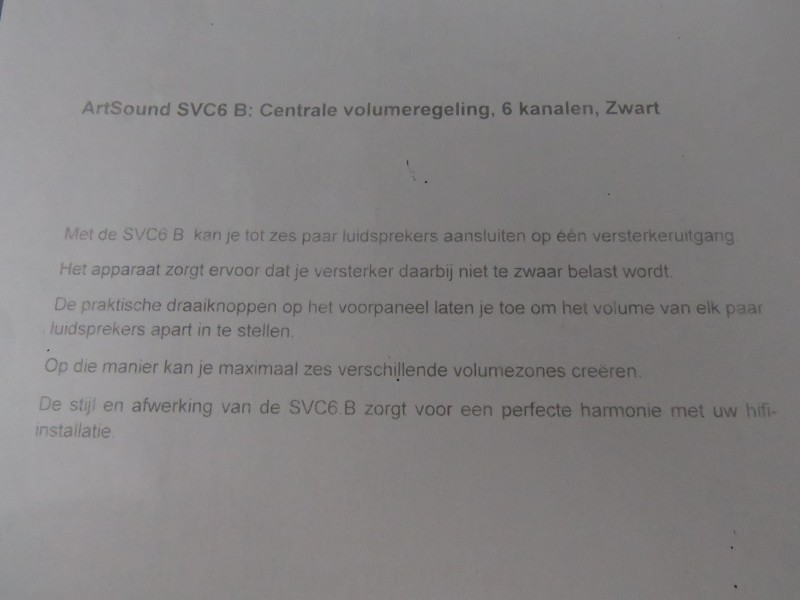 Artsound SVC6 B: centrale volumeregeling, 6 kanalen