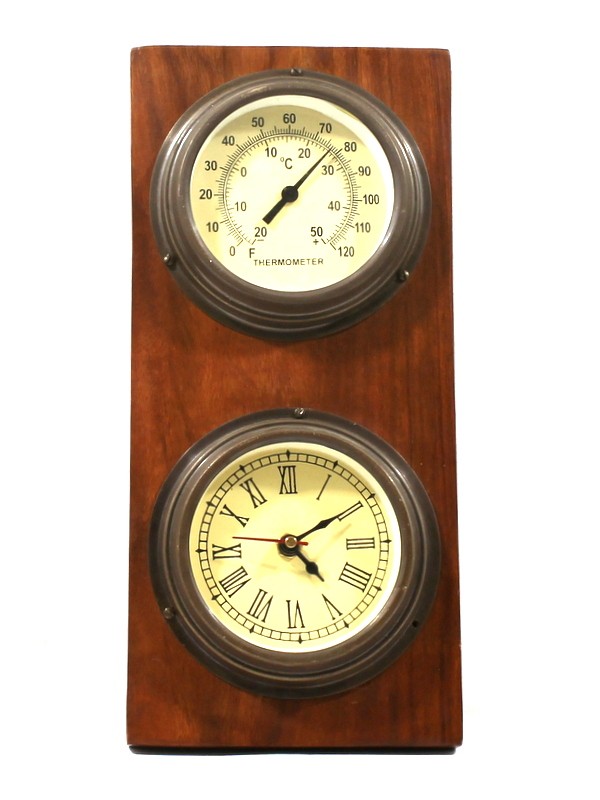 Vintage combo thermometer-klok