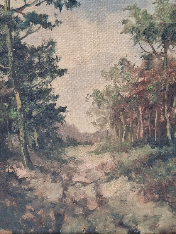 Schilderij van een bos dreef - L. Woudstra